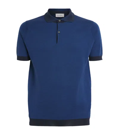 John Smedley Extra Fine Merino Jacquard Polo Shirt In Blue