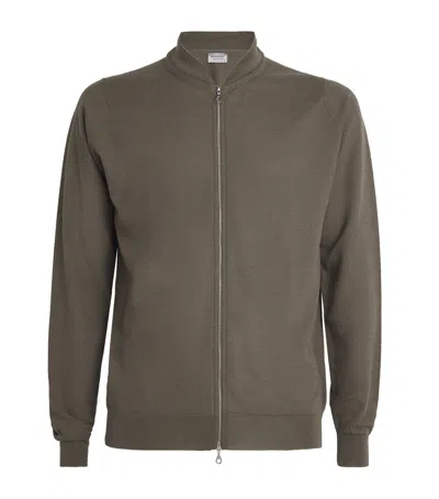 John Smedley Extra Fine Merino Wool 16.singular Bomber Jacket In Green