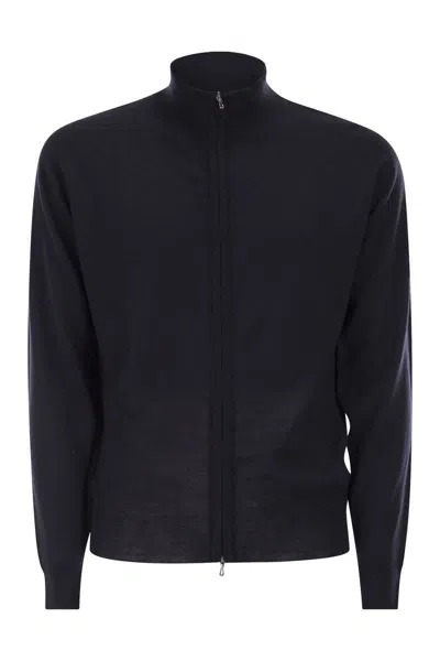 John Smedley Extra Fine Merino Wool Zip-up Sweater In Blue