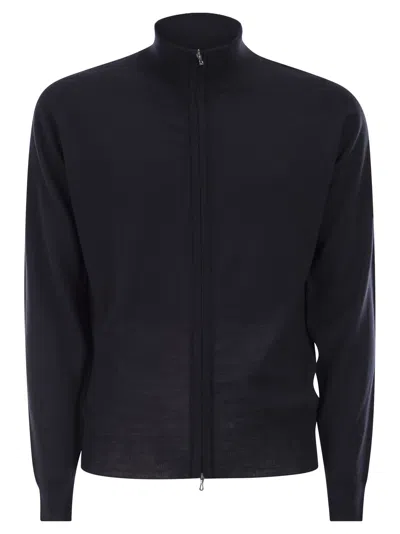 John Smedley Extra Fine Merino Wool Zip-up Sweater In Blue