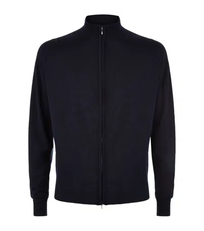 John Smedley Extra Fine Merino Wool Zip-up Sweater In Blue