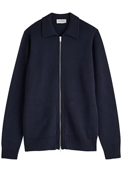 John Smedley Fallon Wool Cardigan In Navy