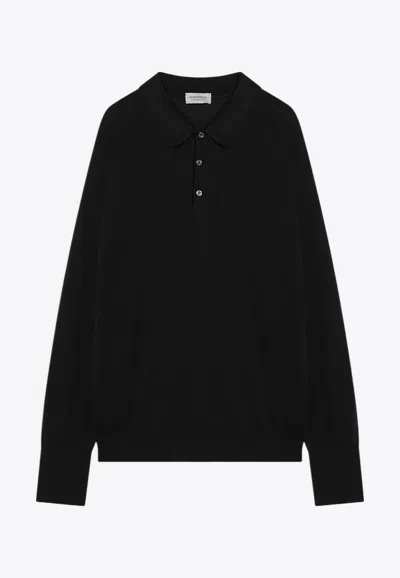 John Smedley Finchley Long-sleeved Polo T-shirt In Black