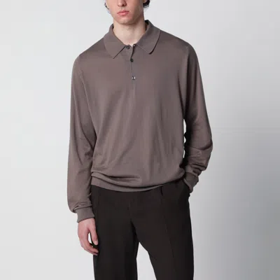 John Smedley Finchley Moss Beige Cotton Polo Shirt In Brown