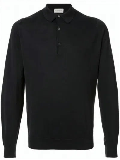 John Smedley Fine Cotton Long-sleeve Polo Shirt With Classic Collar In Black