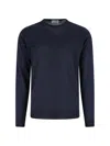 John Smedley Fine Knit Sweater With Ribbed Cuffs And Hem In Blue