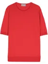John Smedley Fine-ribbed Cotton Top In Red