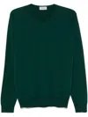 John Smedley V-neck Merino Wool Sweater In Dark Green