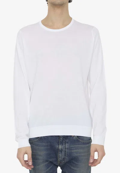 John Smedley Crewneck Sea Island Cotton Pullover In White