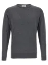 John Smedley Crew Neck Sweater With Ribbed Cuffs In Gray