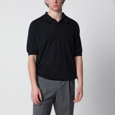John Smedley Isis Navy Blue Cotton Polo Shirt In Black