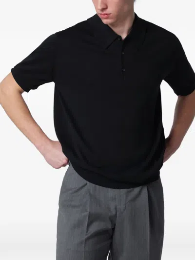 John Smedley Isis Navy Blue Cotton Polo Shirt In Black