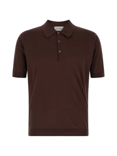 John Smedley Isis Polo Shirt Ribbed Cuffs Short Sleeves In Brown