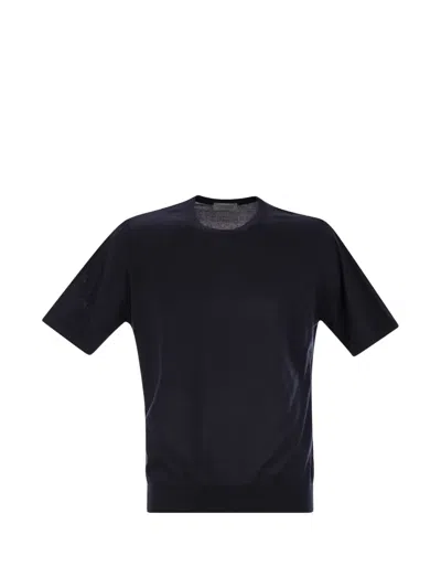 John Smedley Ribbed Hem Crew Neck T-shirt In Blue