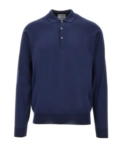 John Smedley Knitted Polo Shirt In Blue