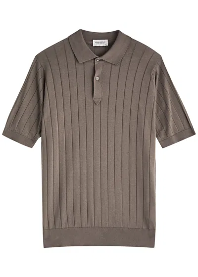 John Smedley Leeshaw Ribbed Cotton Polo Shirt In Taupe
