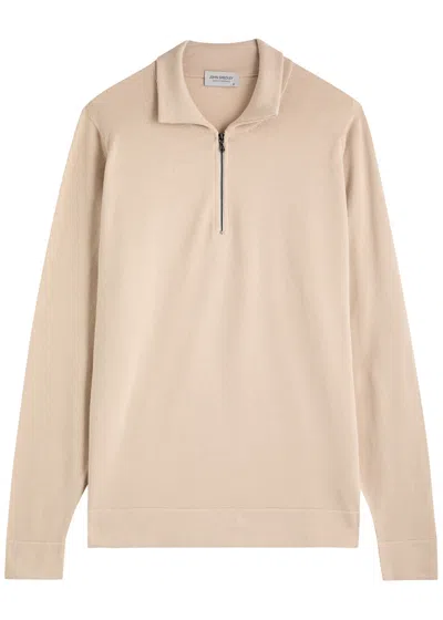 John Smedley Leith Half-zip Cotton Jumper In Beige