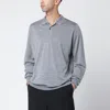 John Smedley Wool Polo Shirt Long Sleeves Ribbed Cuffs In Gray