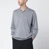 John Smedley Wool Polo Shirt Long Sleeves Ribbed Cuffs In Gray