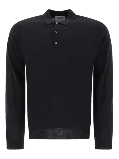 John Smedley Polo Shirt Ribbed Collar Cuffs Hem In Black