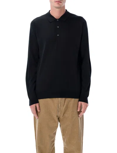 John Smedley Long Sleeve Knit Polo Sweater In Black