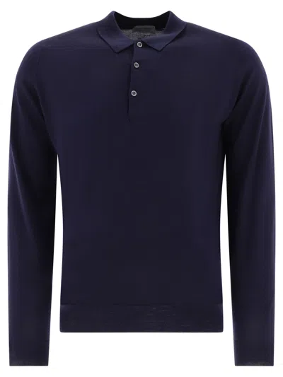John Smedley Long Sleeve Merino Wool Polo Shirt In Blue