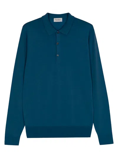 John Smedley Long Sleeve Polo In Blue