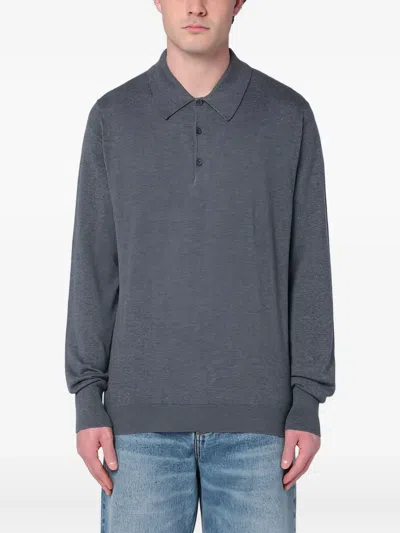 John Smedley Long-sleeve Polo Shirt In Gray