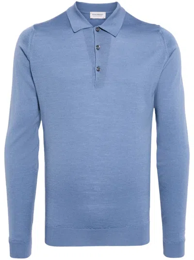 John Smedley Long-sleeve Wool Polo Shirt In Blue