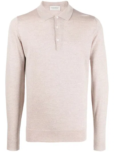 John Smedley Long-sleeved Knitted Polo Jumper In Neutrals