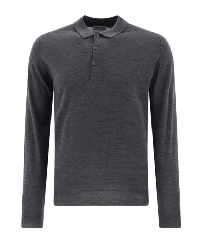 John Smedley Long-sleeved Polo Shirt In Black