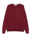 John Smedley Long Sleeve Ribbed Cuff Round Neck Sweater In Red