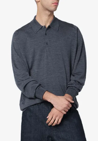 JOHN SMEDLEY LONG-SLEEVED WOOL POLO T-SHIRT