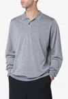 John Smedley Wool Polo Shirt Long Sleeves Ribbed Cuffs In Gray