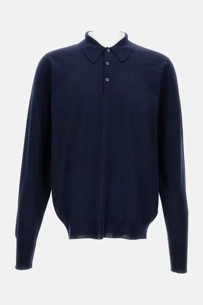 John Smedley Long Sleeves Polo. In Blue