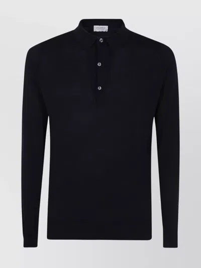 John Smedley Long Sleeves Polo Collar Sweater In Black