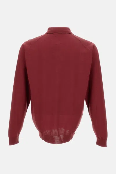 John Smedley Long Sleeves Polo In Red