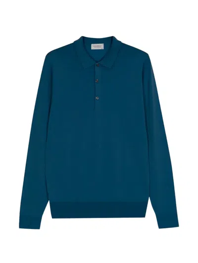 John Smedley Polo Sweater With Ribbed Cuffs And Hem In Blue
