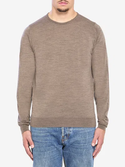 John Smedley Merino Wool Crew Neck Pullover In Brown