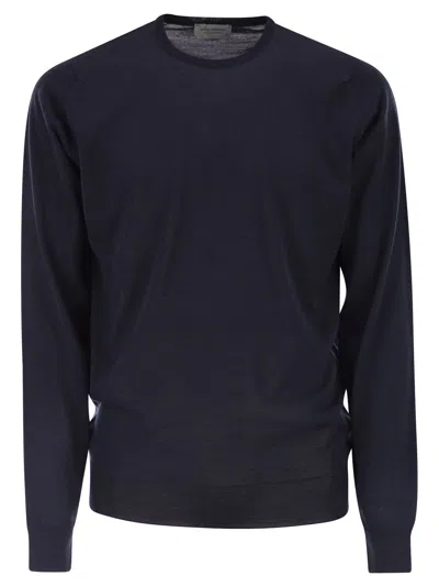 John Smedley Lundy Crew Neck Jumper In Extra Fine Merino Wool In Blue