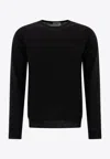 John Smedley Round Neck Long Sleeve Plain Knit Sweater In Black