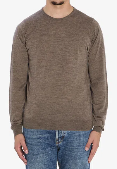 John Smedley Lundy Knitted Crewneck Sweater In Brown