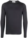 John Smedley Smoke Grey Crew Neck Merino Wool Sweater In Black