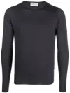 John Smedley Smoke Grey Crew Neck Merino Wool Sweater In Black