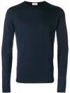 John Smedley Long Sleeve Ribbed Crew Neck Sweater In Blue