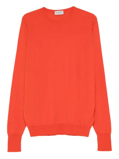 John Smedley Merino Wool Crew Neck Long Sleeve Jumper In Orange