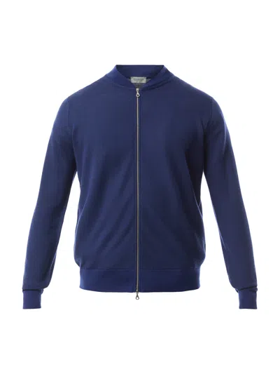 John Smedley Mens Hemingway Blue Baseball-collar Long-sleeve Wool Knitted Jacket