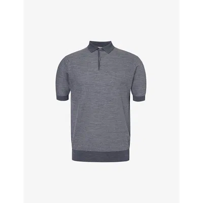 John Smedley Mens Charcoal Silver Ribbed-trim Short-sleeve Merino-wool Knitted Polo Shirt