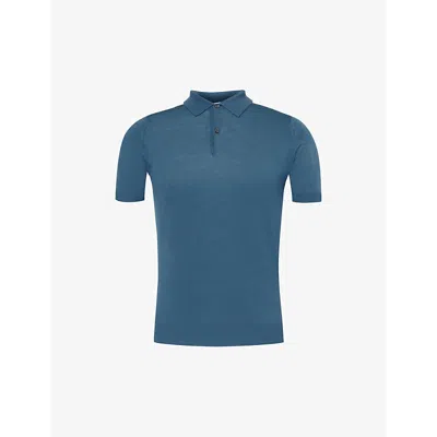 John Smedley Mens Estate Blue Payton Short-sleeved Wool-knit Polo Shirt