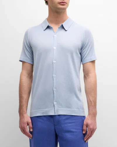 John Smedley Men's Folke Cotton Knit Polo Shirt In Mirage Blue